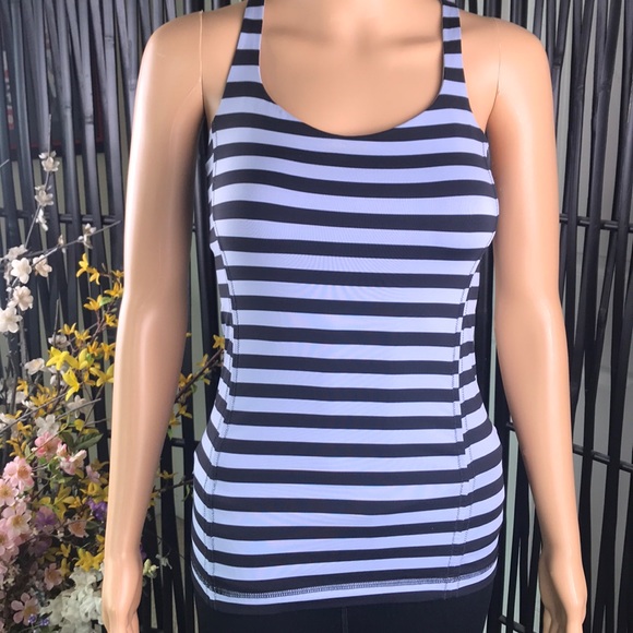Lululemon Black/Light Blue Striped Crisscross Tank - Picture 2 of 8